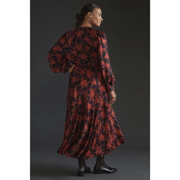 Anthropologie x Caballero Silky Abstract Wrap Midi Dress Red & Black Anthro XS - Picture 13 of 16